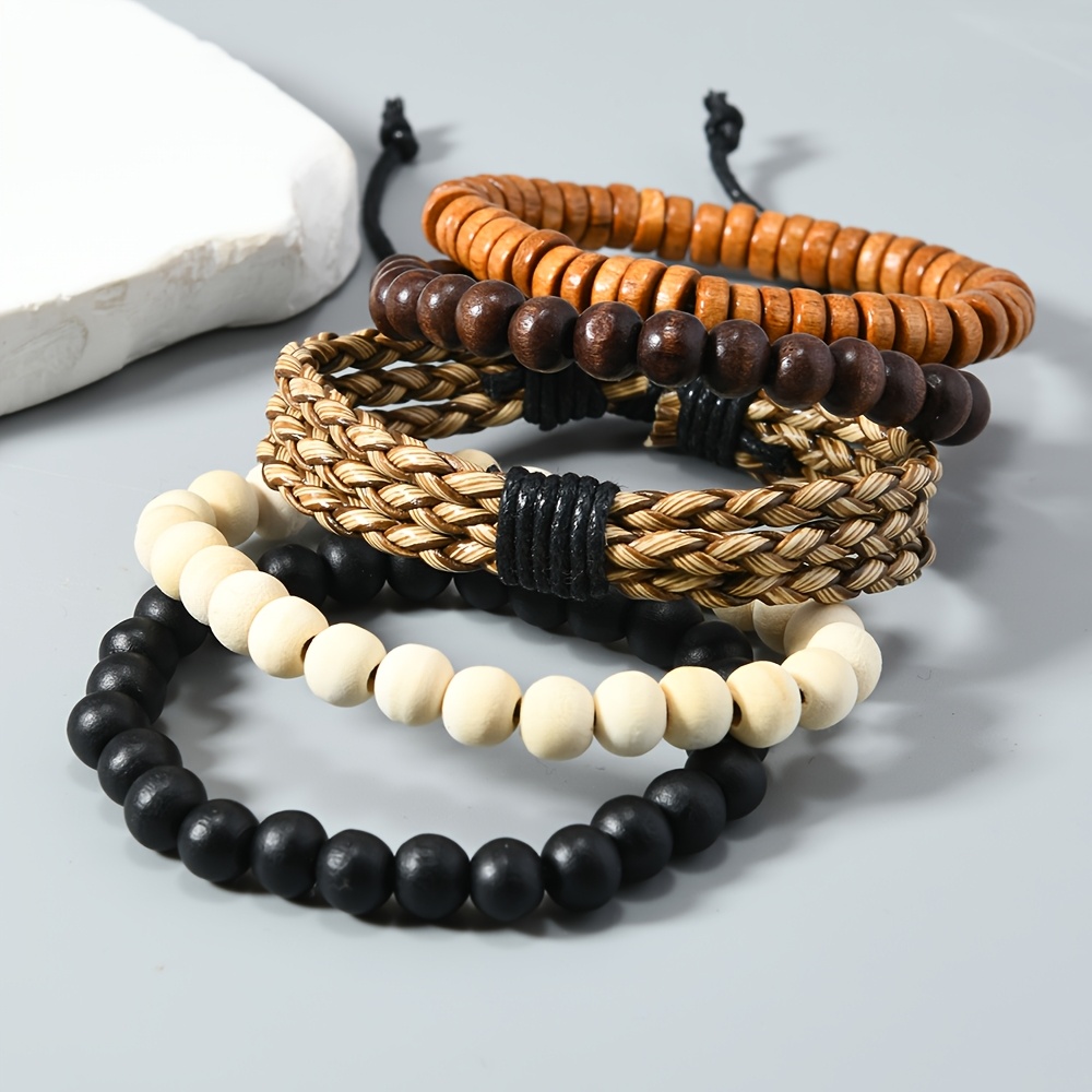 5pc Retro European and American Style Wooden Bead Bracelet Set